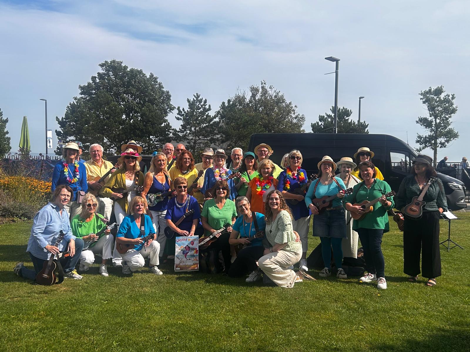 Tyler Wallin with a community music group